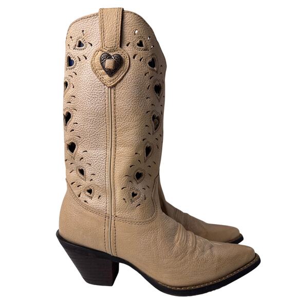 Durango Crush Heartfelt Cowboy Boots Women's 7M Western Tan Heart Cut-Out - Picture 1 of 11